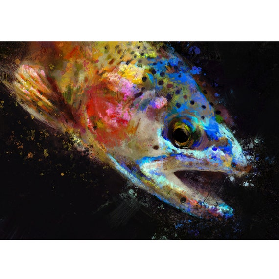 Rainbow Trout Art Print, Abstract Modern Fly Fisherman Gift Fly