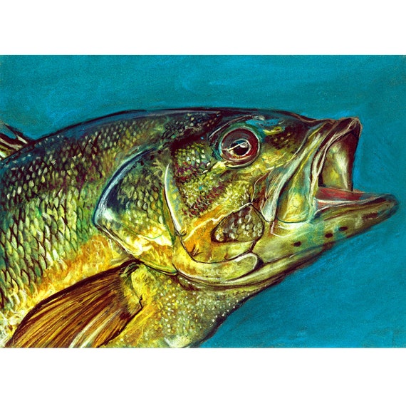 Smallmouth Bass Wall Art Print, Bass Fishing Artwork Gift Pastel