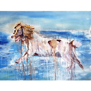Springer Spaniel Modern Painting Print English Welsh Springer  Wall Art, Dog Memorial, Spaniel Mum Picture Gift Choice of Size Signed