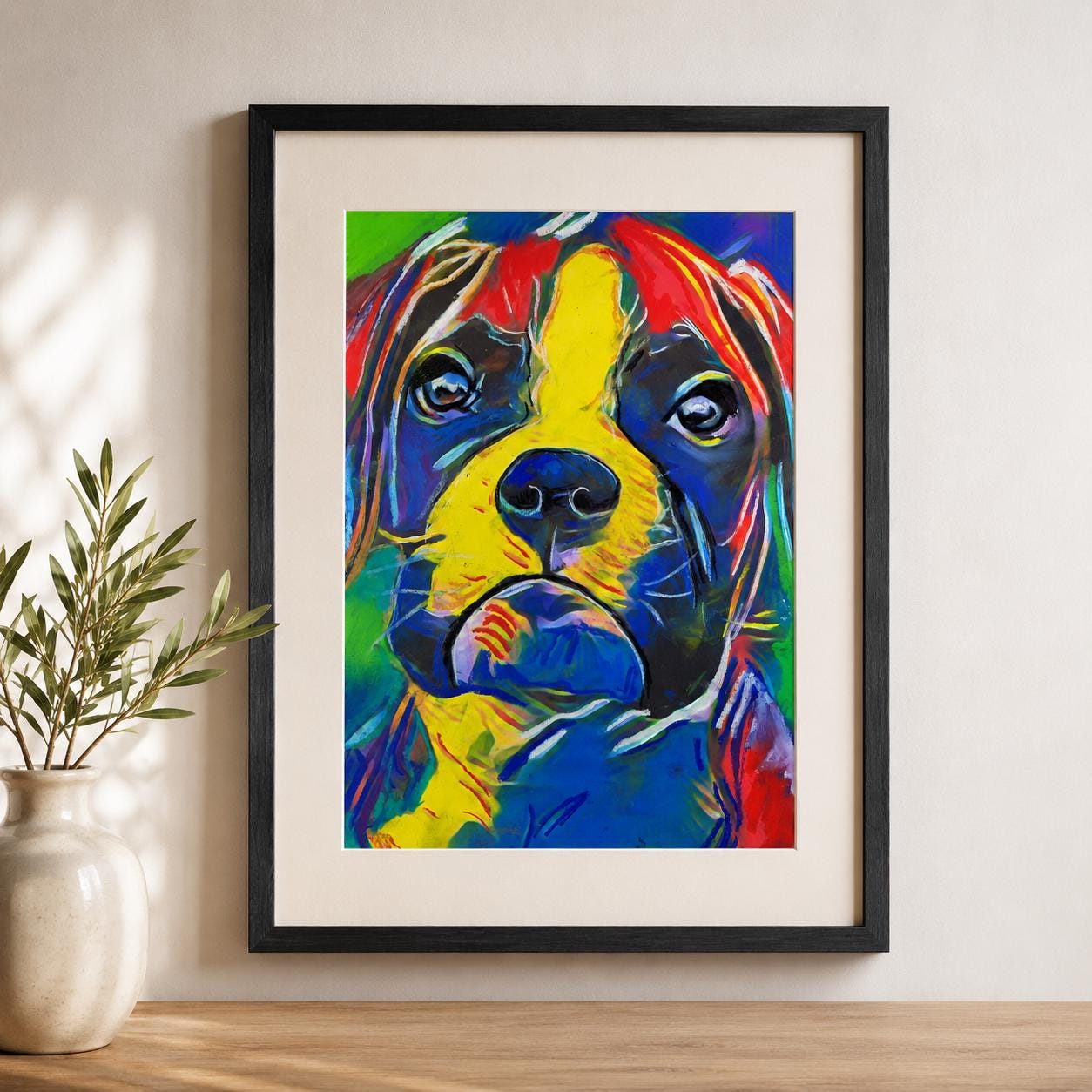 Boxer Puppy Art Print – Colourful Abstract Dog Portrait