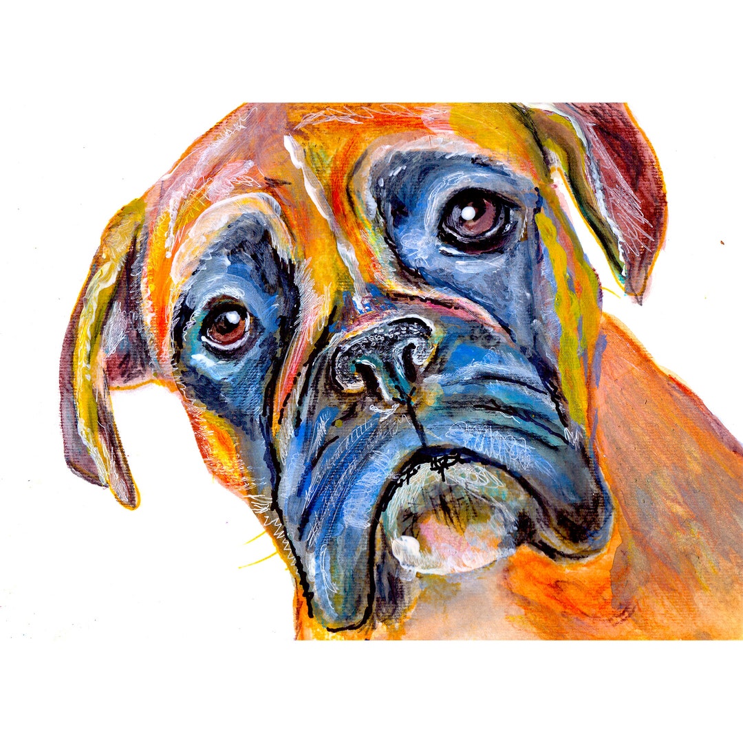 Boxer Dog Colourful Quirky Brindle Boxer Dog Wall Art, Dog Memorial