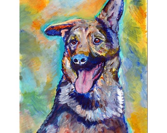 ジャーマンシェパードのボス」プリント水彩画。GSD アート、GSD 水彩画