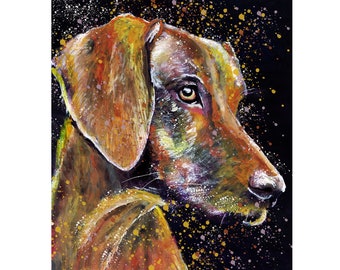 Impressão artística de um Vizsla Húngaro – Retrato abstrato de um cão, arte expressiva para parede.