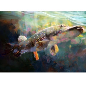 Northern Pike Art Print: Modern Fishing Wall Art, Hand Signed
