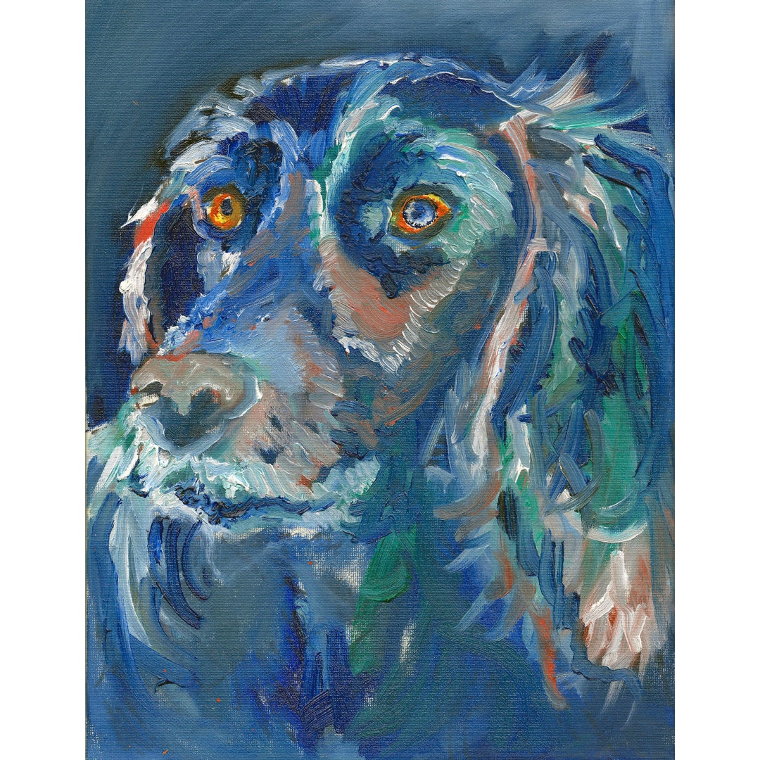 English Cocker Spaniel Art Print: Abstract Blue Dog Painting, Signed - Etsy