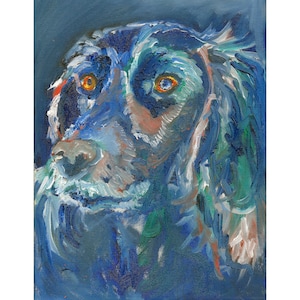 English Working Cocker Spaniel  Wall Art Abstract Blue Painting , Dog Picture, Dog Breed Gift Choice of Size Signed A4 8x10 by Oscar Jetson