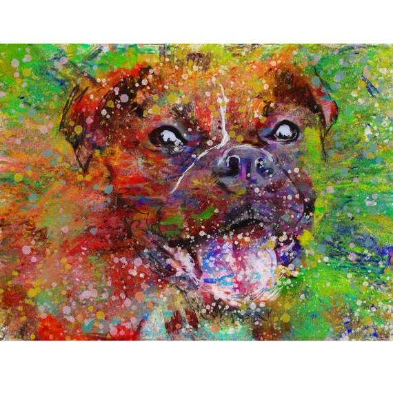 Abstract Happy Boxer Dog Mixed Media Painting Print Colourful