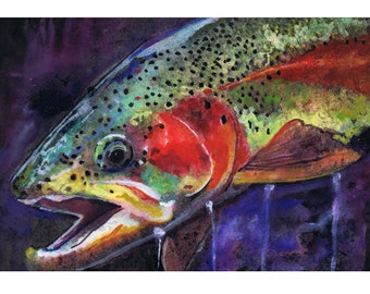 Rainbow Trout Art Print – Abstract Watercolour Fly Fishing Wall Art, Expressive Fish Painting