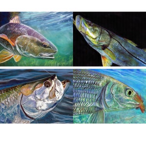 Redfish Tarpon Snook Bonefish Wall Art Prints - Fishing Wall Art Florida Décor Hand Signed - Choice of Sizes Sealife Tarpon Fishing Gift