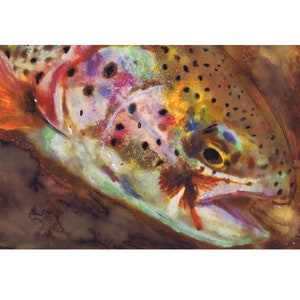 Brown Trout Watercolour & Sea Salt  Wall Art Print - Fly Fishing Gift For Him, Hand Signed Fish Print by Jack Tarpon 8x10 a4 a3 11x14 12x16