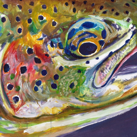 Trout Fishing , Oil Painting Wall Art Print, Purple Colourful Hand Signed  Fly Fisherman Gift by Jack Tarpon Trout Fisherman 11x14 12x16 