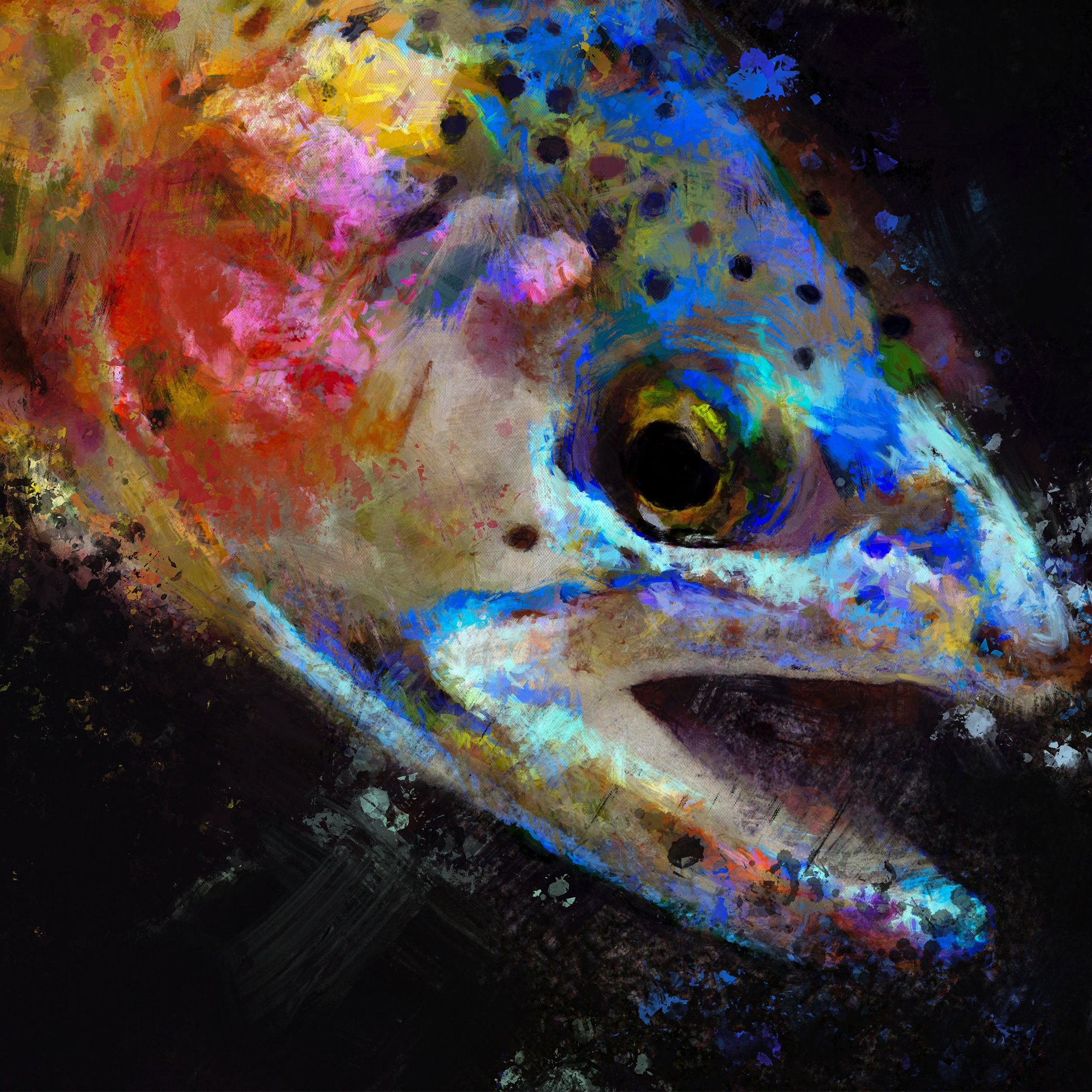 Rainbow Trout Art Print, Abstract Modern Fly Fisherman Gift Fly
