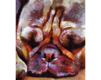 Sleepy Pug Dog Art Print: Colorful Pet Portrait, Signed