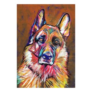 Handsome German Shepherd Painting Print Colourful GSD Dog Wall Art, Dog Memorial, Dog Mum Picture Gift Choice of Size Signed