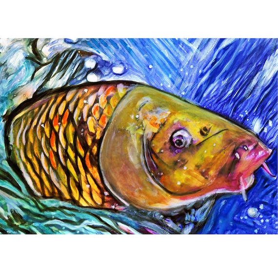 Carp Modern Art Print, Freshwater Carp Fishing Abstract Wall Art