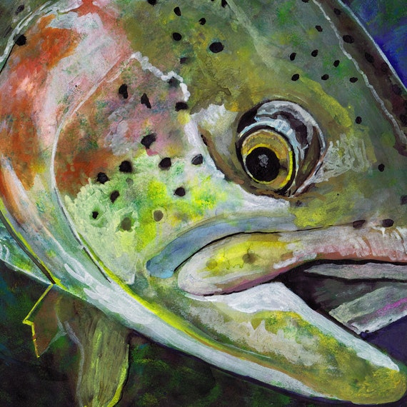 Trout Fishing Wall Art, Watercolour and Mixed Media Fly Fishing