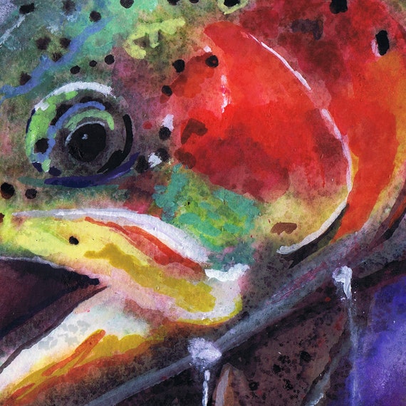 Rainbow Trout Art Print Steelhead Watercolour Abstract Art Poster Fly  Fishing Gift for Him, Hand Signed Fish Aquatic Nature 8x10 A4 A3 -   Canada