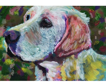 Żółty labrador retriever – grafika ścienna z ręcznie podpisanym psem, ekspresyjny obraz labradora