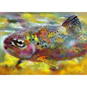 Rainbow Trout Art Print: Abstract Fly Fishing Wall Decor, Signed