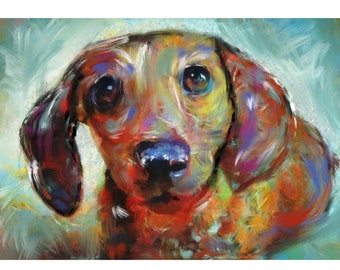Dachshund Painting Print Colourful Abstract Sausage Dog Wall Art, Dog Memorial, Doxie Mum Picture Gift Choice of Size Signed