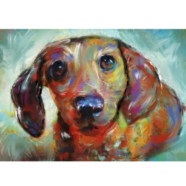 Dachshund Painting Print Colourful Abstract Sausage Dog Wall Art, Dog Memorial, Doxie Mum Picture Gift Choice of Size Signed