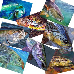 Choose Any 8  Wall Art Prints - Fishing Wall Art Florida Décor Hand Signed - Choice of Sizes Sealife Tarpon Red Drum Fishing Trout Mahi