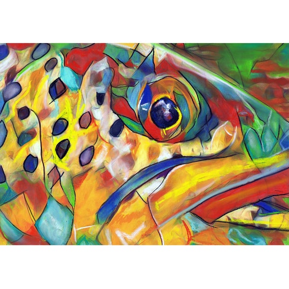 Multi-coloured Abstract Trout Fishing Art Print, Pastel
