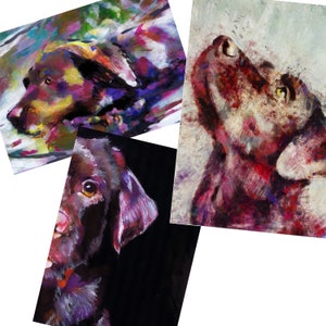 Trio of Chocolate Lab Dog Wall Art Prints, Chocolate Labrador Dog Memorial, Abstract Dog Picture Gift 2x Prints Choice of Sizes hand-signed