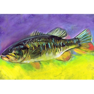 Largemouth Bass Art Print: Abstract Pastel Fishing Gift