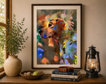 Fox Red Labrador Wall Art Print – Hand Signed Abstract Labrador Painting by Oscar Jetson