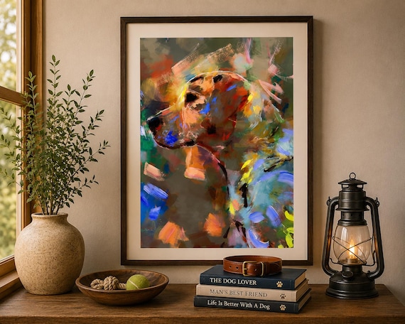 Fox Red Labrador Wall Art Print – Hand Signed Abstract Labrador Painting by Oscar Jetson
