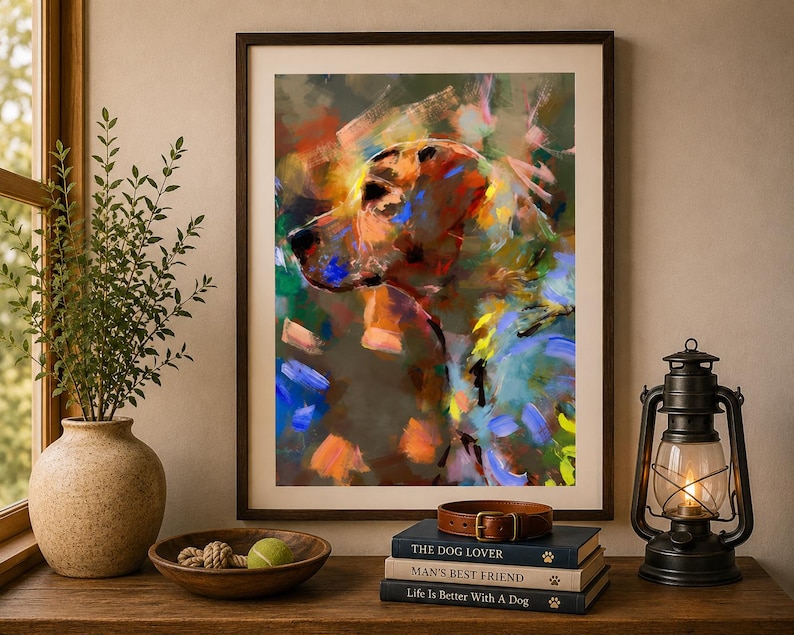 Fox Red Labrador Wall Art Print – Hand Signed Abstract Labrador Painting by Oscar Jetson image 1