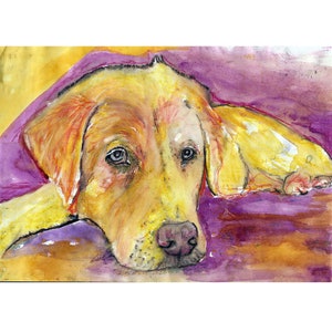 Yellow Labrador Dog Wall Art Print, Watercolour Labrador Dog Memorial, Abstract Dog Picture Gift Choice of Sizes Hand Signed Abstract Modern