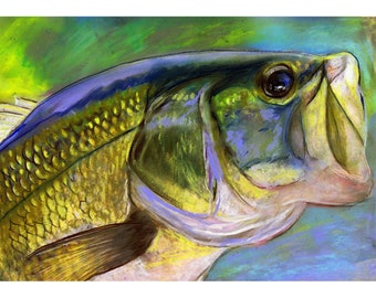 Hand-Signed Largemouth Bass Pastel Print – Expressive Fishing Wall Art
