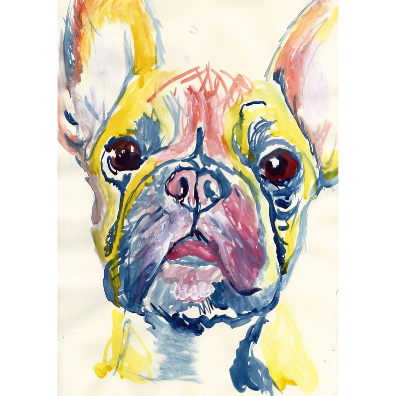 French Bulldog Wall Art Modern Yellow Watercolor Portrait Cute Etsy