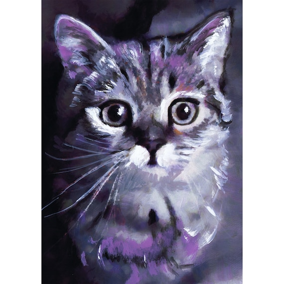 Kitten Cat Painting Print Colourful Modern Tabby Cat Wall Art Etsy