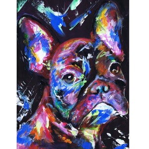 French Bulldog Art Print, Blue Black Frenchie Dog Picture, French Bulldog Memorial,  Colourful Abstract Dog Picture Gift Choice of Size
