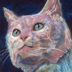 Pastel White Cat Art Print Modern Cat Painting Feline Lover Wall Art Print Signed by Artist A4 A3 11x14 Cat Mum Gift