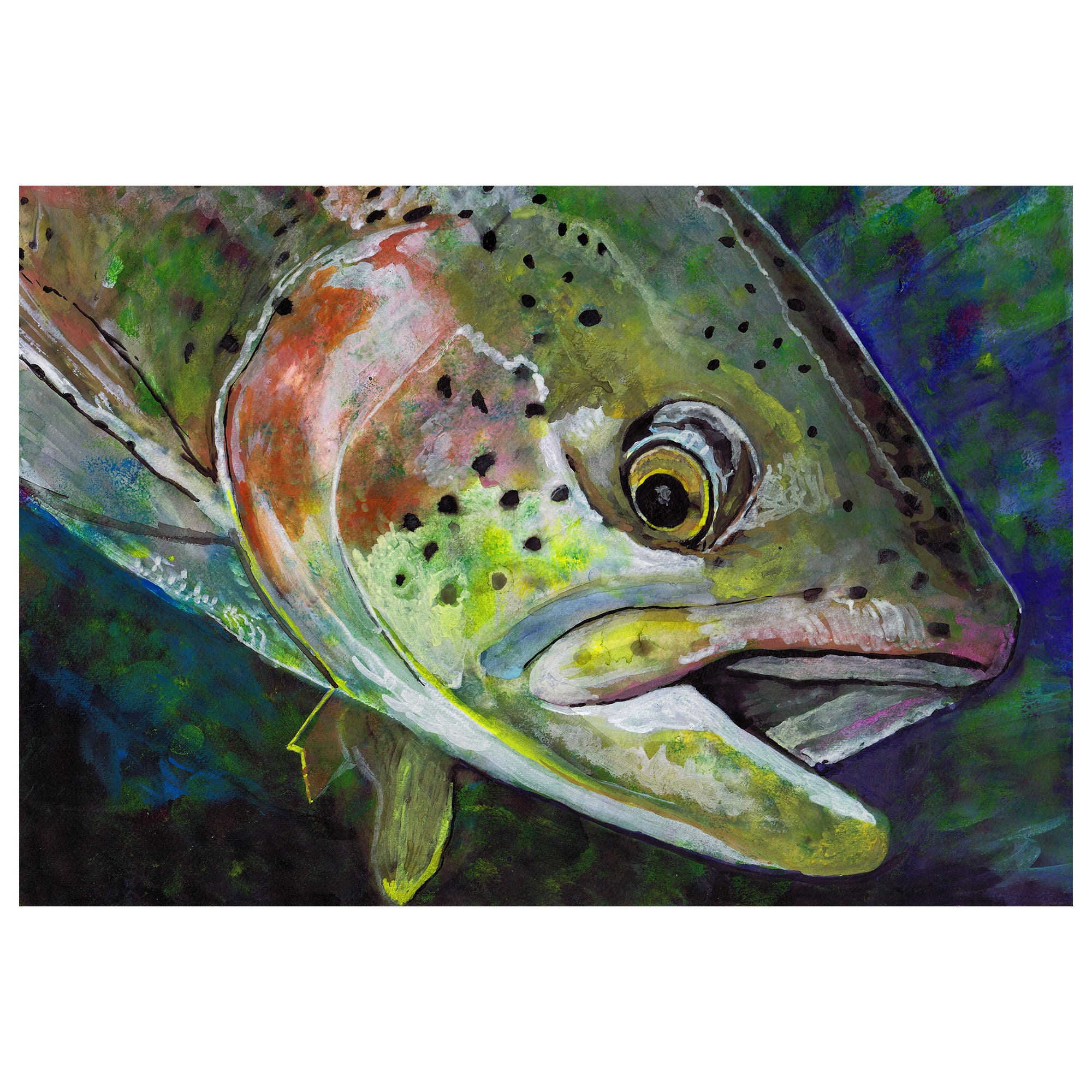 Trout Fishing Wall Art Watercolour and Mixed Media Fly Etsy