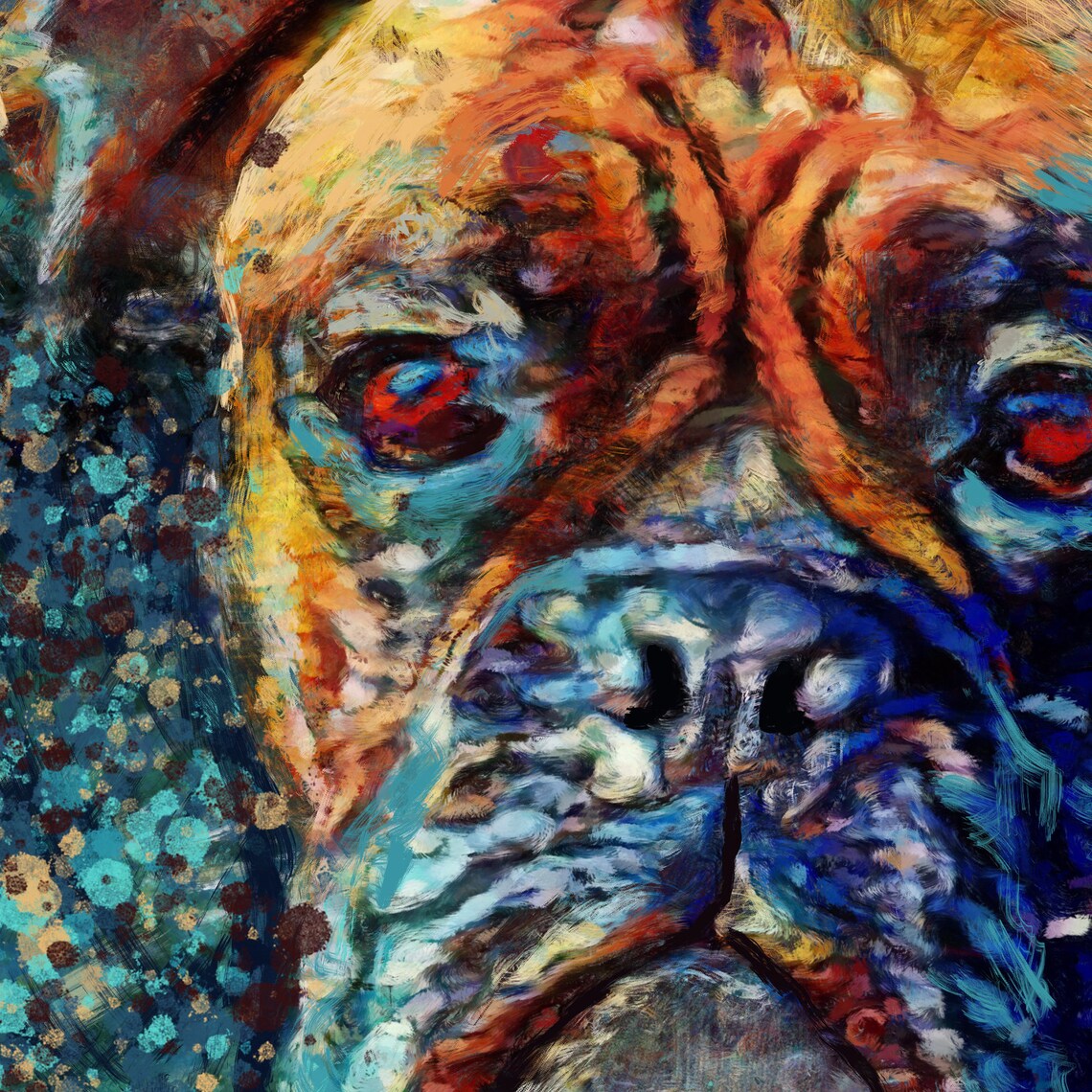 Boxer Dog Wall Art Mixed Media Painting Print Colourful Etsy