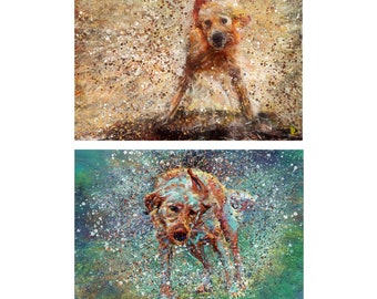 Fox Red Labrador Art Prints - Splashing Lab Dog Wall Decor, Labrador Memorial Gift, Hand Signed by Oscar Jetson