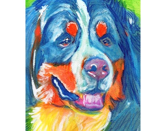 Bernese Mountain Dog Art Print, Blue Orange Bernese Poster Dog Wall Art, Pet Loss Memorial, Abstract Dog Picture Gift Choice of Sizes Signed