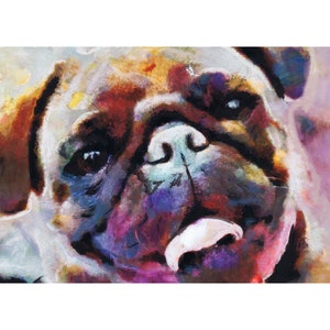 Pug Art Print Portrait Colorful Cute Dog Puppy Pet Pug Proprietario Artistico Poster Dog Lover Memorial Idea regalo di Oscar Jetson