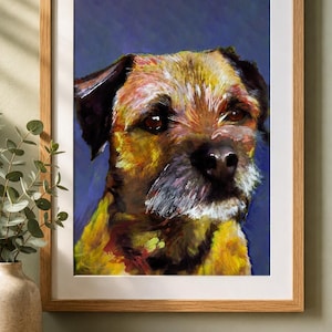 Hand-Signed Border Terrier Art Print – Colorful Abstract Dog Portrait Wall Art