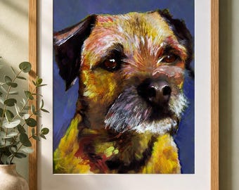 Hand-Signed Border Terrier Art Print – Colorful Abstract Dog Portrait Wall Art