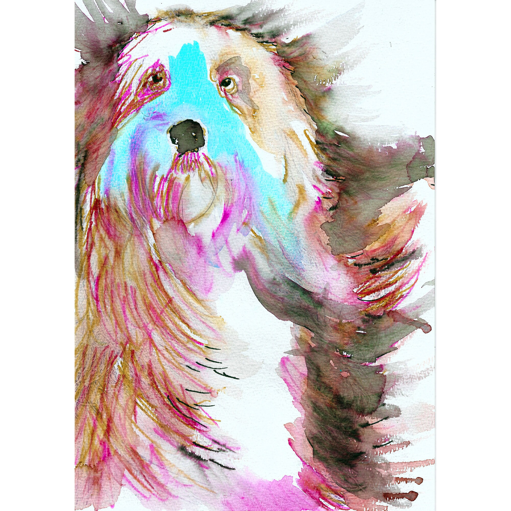 オールド・イングリッシュ・シープドッグの絵画プリント：カラフルな犬
