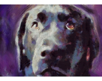 Lámina artística de un labrador negro: Labrador abstracto y colorido, firmada a mano