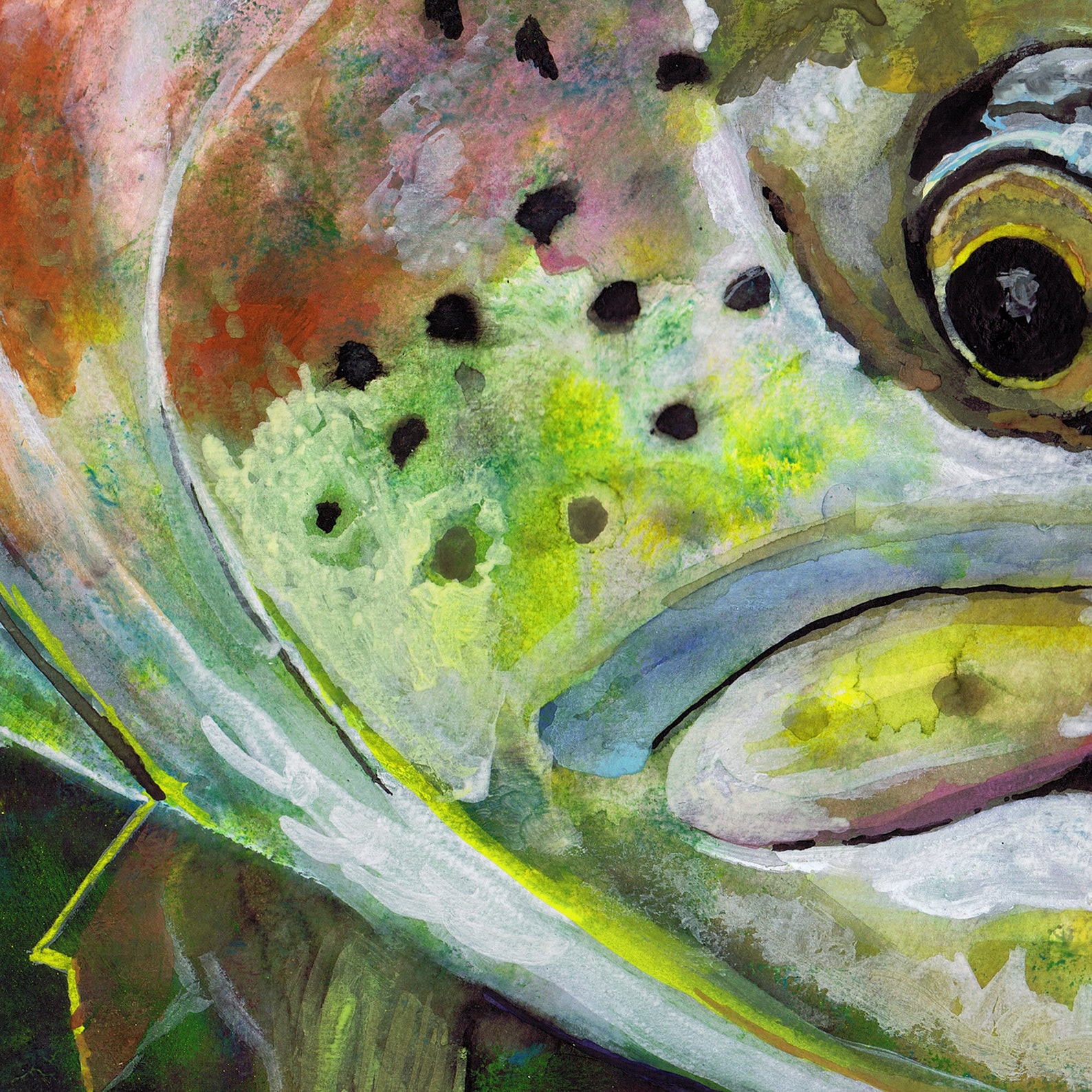 Trout Fishing Wall Art, Watercolour and Mixed Media Fly Fishing