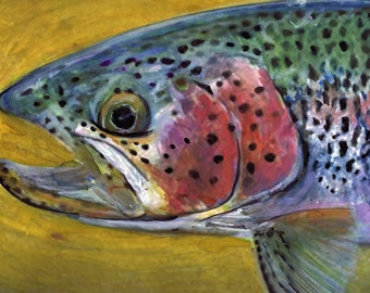 Rainbow Trout Fishing Art Print, Fishing lover gift. Angler Gift Idea - River Fly Fishing Retirement Gift