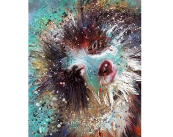 Spattende border collie-hond kunstprint: abstract schilderij van een herdershond, gesigneerd